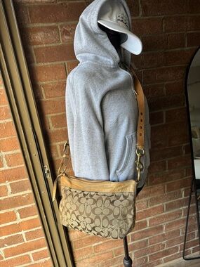 Coach Signature Canvas Messenger in Brown with Tan Trim